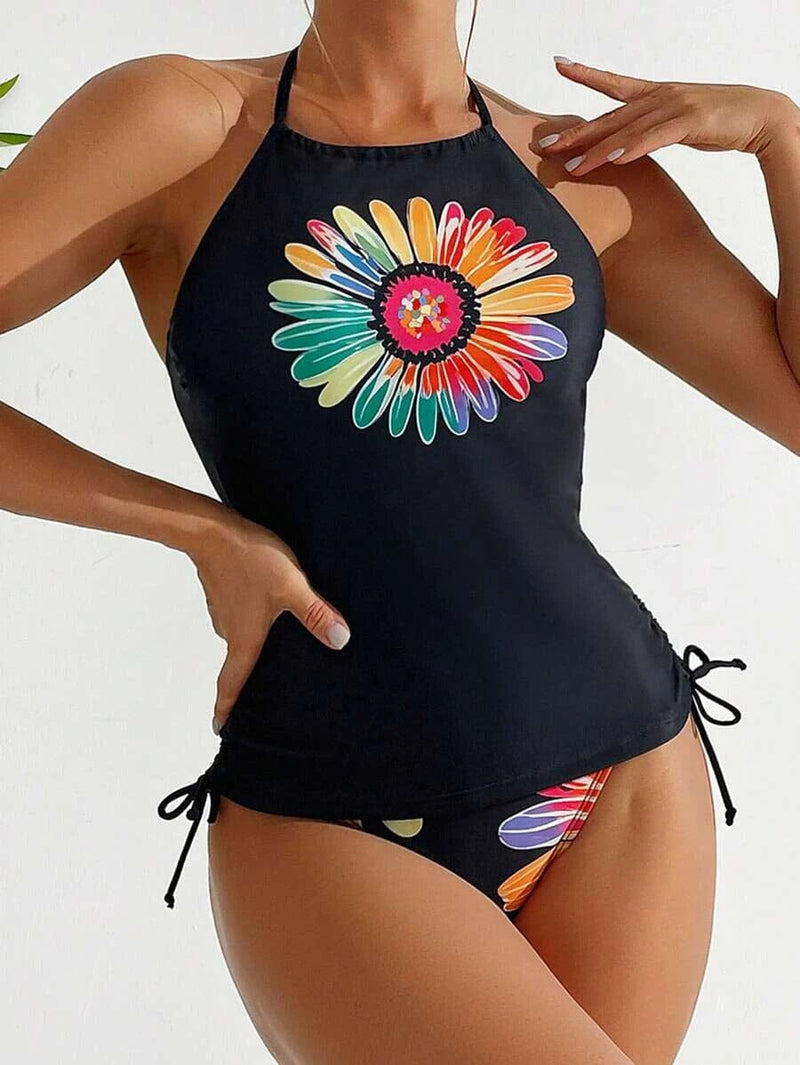Conjunto Tankini com Top Halter Floral