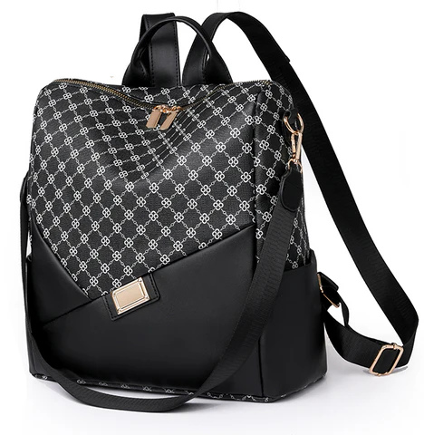 Mochila Feminina Xadrez em Couro Genuíno - Estilo e Conforto para o Seu Dia a Dia