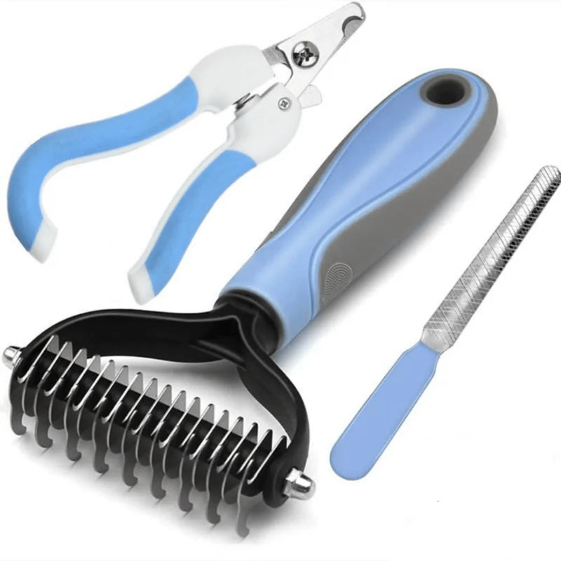 Conjunto Essencial para Cuidados de Pets: Escova, Alicate e Lixa de Unha