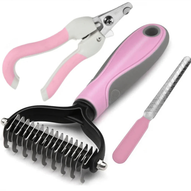 Conjunto Essencial para Cuidados de Pets: Escova, Alicate e Lixa de Unha