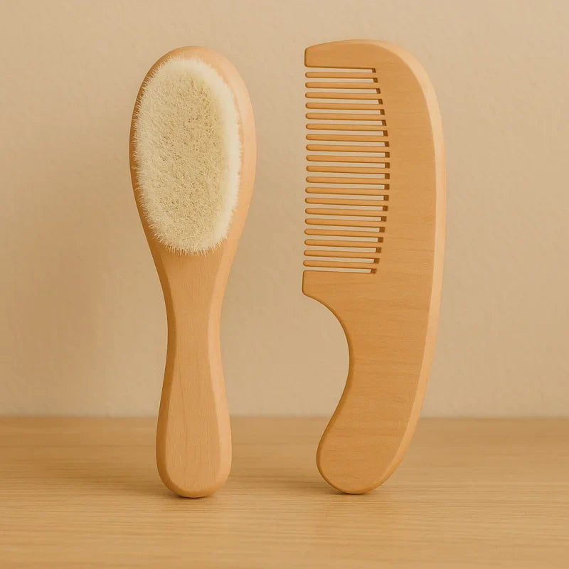 Conjunto Infantil de Escova e Pente em Madeira Natural Lenogue – Cuidado Suave Para os Pequenos