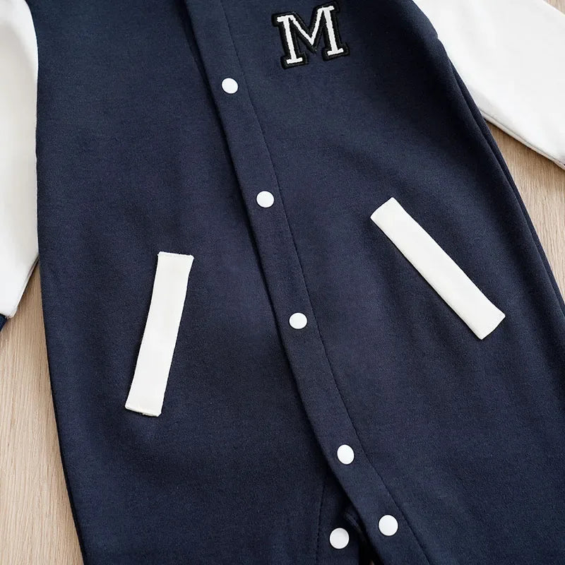 Macacão Infantil Confortável de Algodão com Estilo Baseball para Liberdade e Praticidade