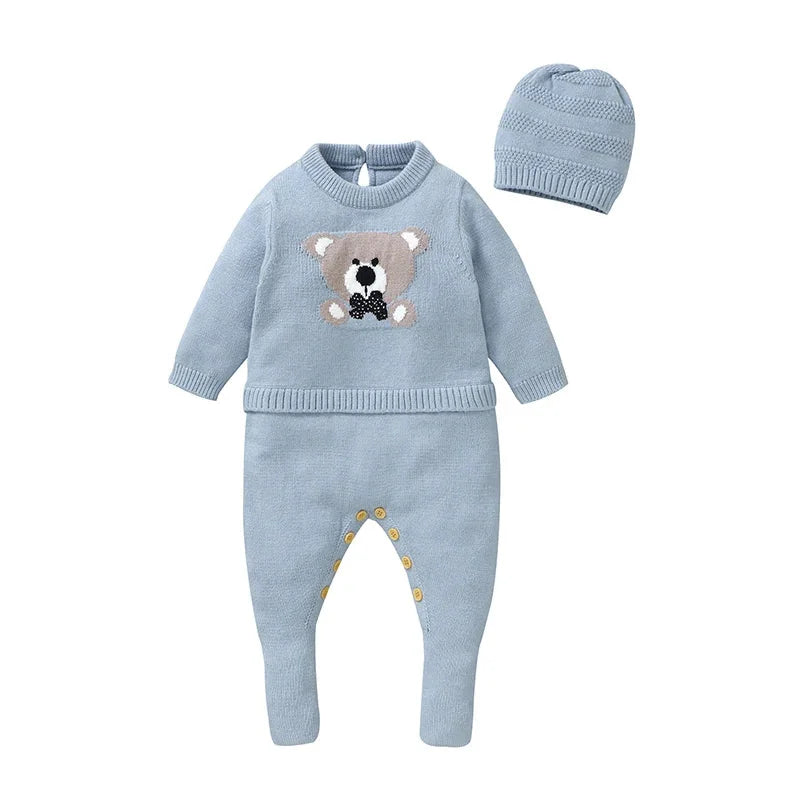 Macacão Infantil Tricot Azul Lenogue com Gorro e Pé Fechado para Conforto e Proteção