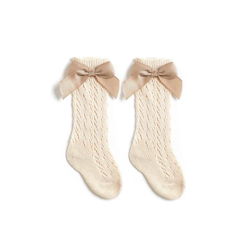 Meias Longas de Algodão para Crianças com Laço Elegante - Conforto e Estilo para Todos os Dias