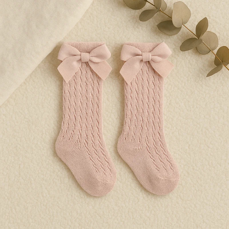 Meias Longas de Algodão para Crianças com Laço Elegante - Conforto e Estilo para Todos os Dias