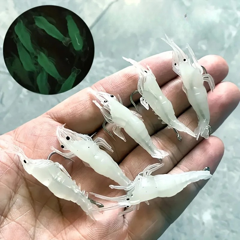 Conjunto de Iscas de Camarão Luminosas com Gancho Afiado para Capturas Mais Eficazes