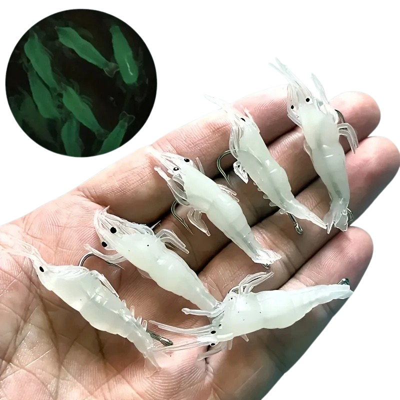 Conjunto de Iscas de Camarão Luminosas com Gancho Afiado para Capturas Mais Eficazes