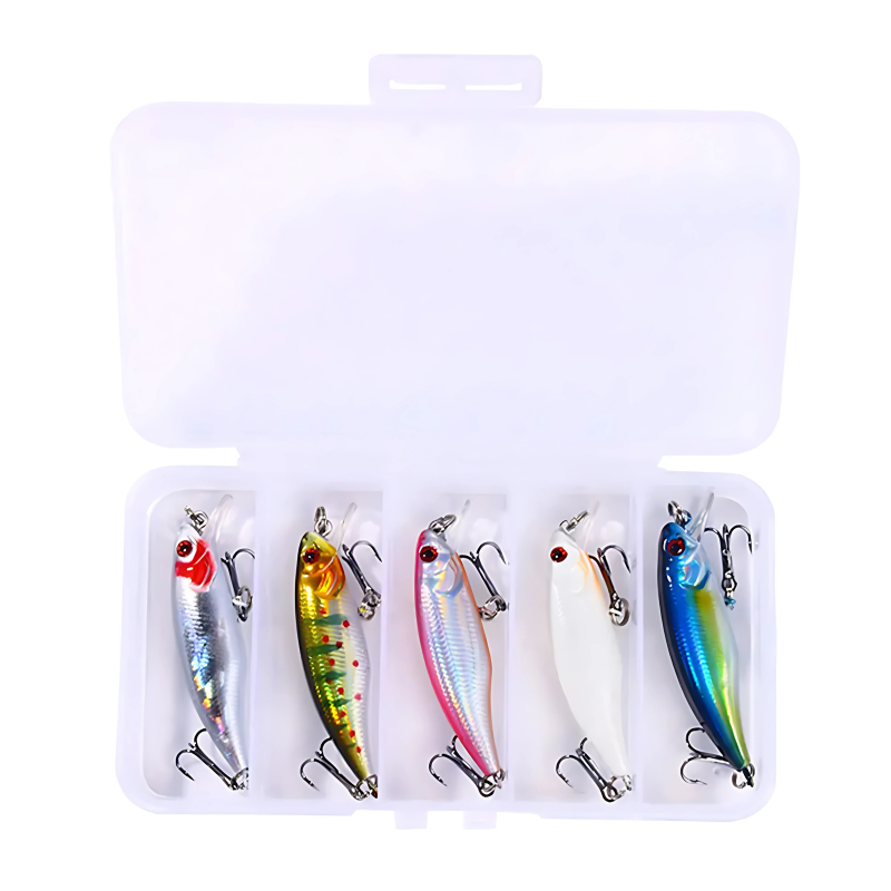 Conjunto de Isca Minnow com 5 Peças e Ganchos Afiados para Capturas Incríveis