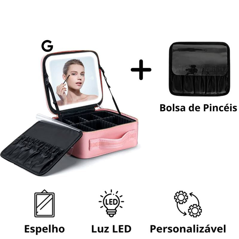 Necessaire de Couro com Espelho LED + Brinde Exclusivo