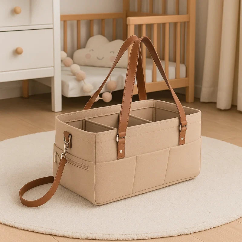 Organizador Infantil de Feltro para Fraldas com Bolsos e Alça Prática