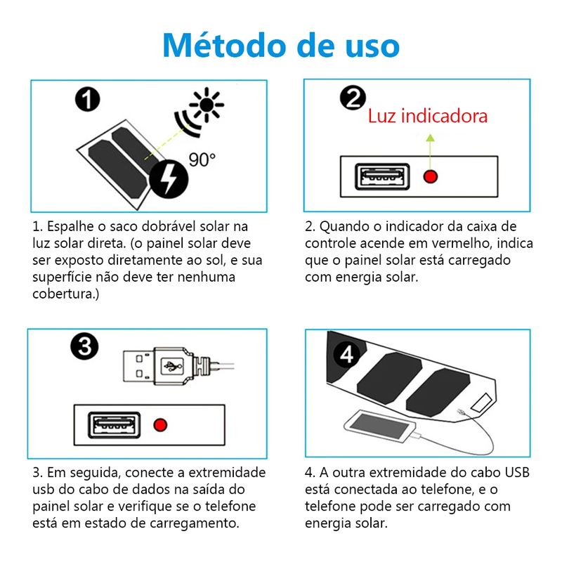 Painel Solar Carregador Portátil Dobrável para Celular e Dispositivos USB