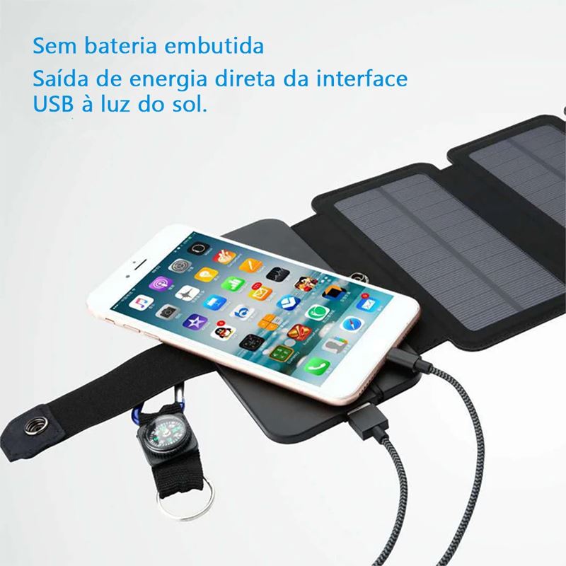 Painel Solar Carregador Portátil Dobrável para Celular e Dispositivos USB