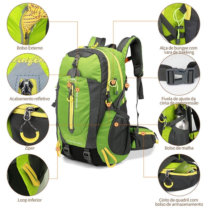 Mochila de Camping Impermeável 40L - Conforto e Praticidade para Aventura