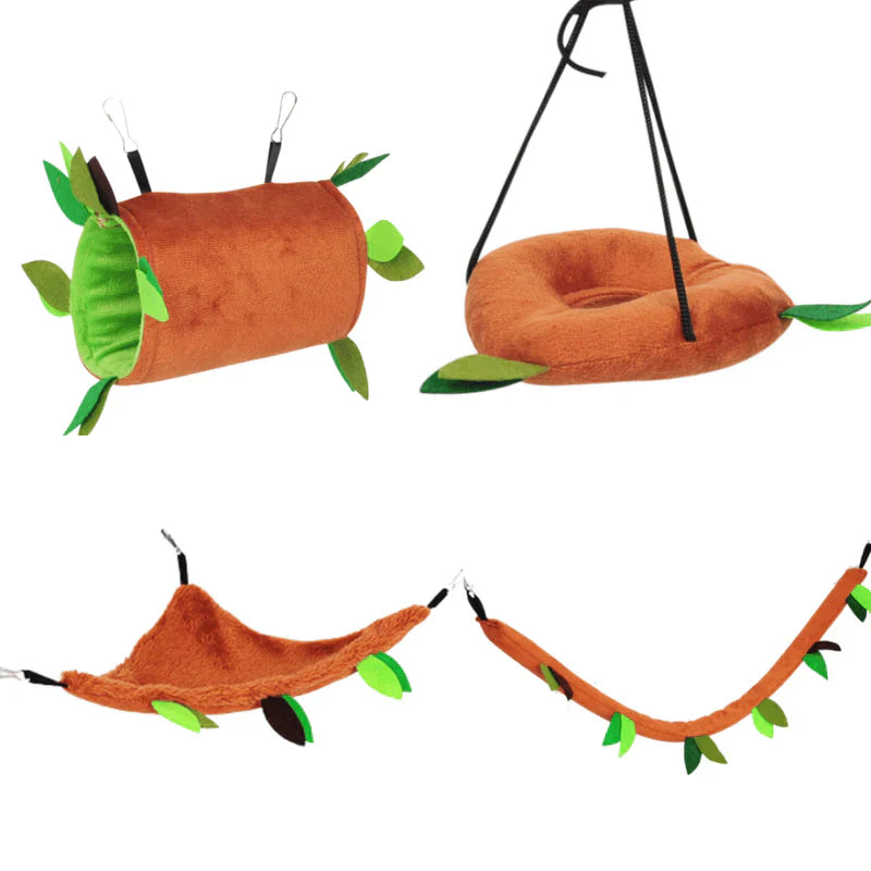 Rede Suspensa Confortável para Hamster, Chinchila e Porquinho da Índia com Toque de Madeira