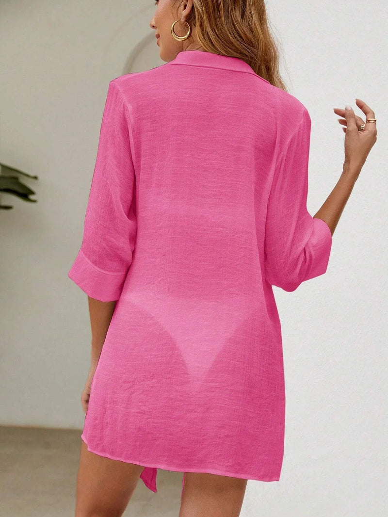 Saída de Praia Camisa Rosa Botões – Tendência 2025