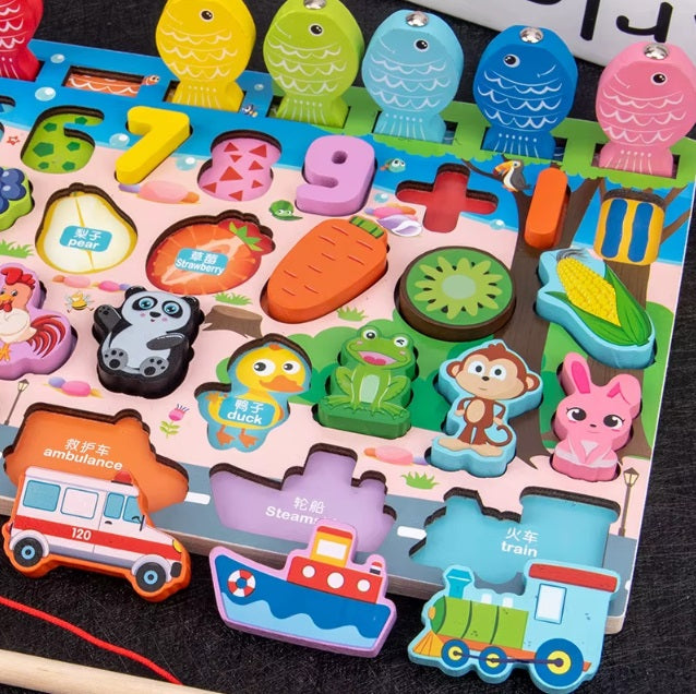 Tabuleiro Educativo de Madeira Sustentável para Aprender Brincando