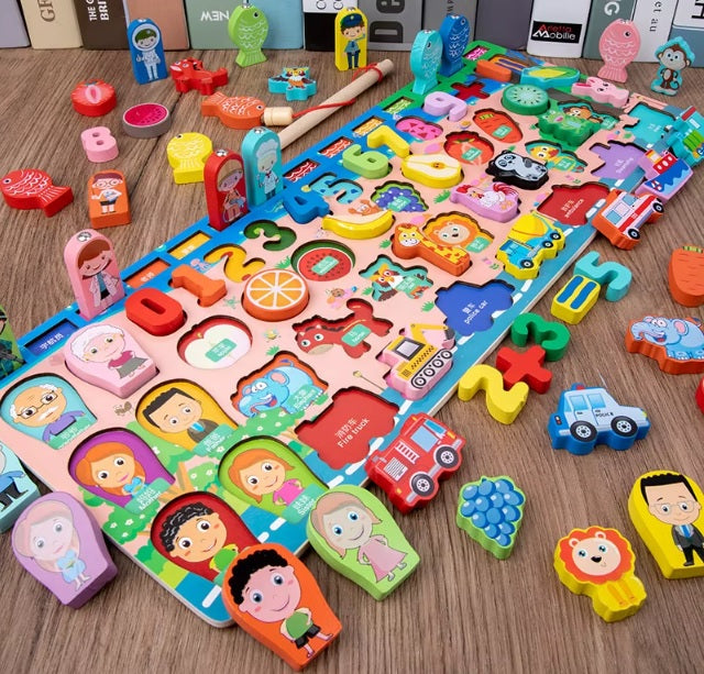 Tabuleiro Educativo de Madeira Sustentável para Aprender Brincando