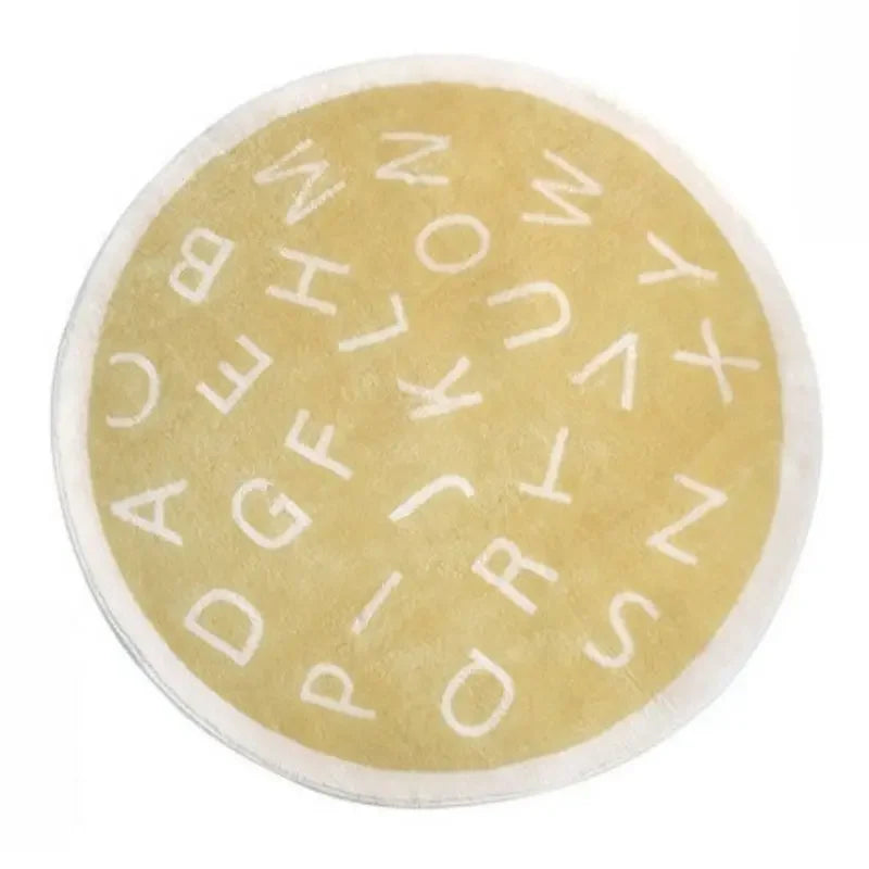 Tapete Redondo Infantil Amarelo com Alfabeto – Conforto e Estímulo para Brincadeiras Criativas