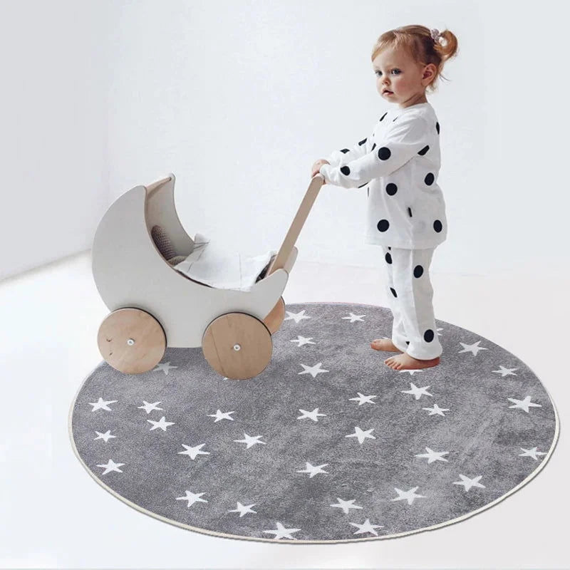 Tapete Redondo Infantil Estrela Cinza – Conforto e Estilo para o Quarto do Seu Pequeno