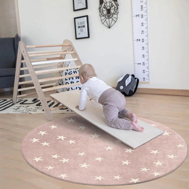 Tapete Redondo Infantil Estrela Rosa – Conforto e Estilo para o Quarto do Seu Pequeno