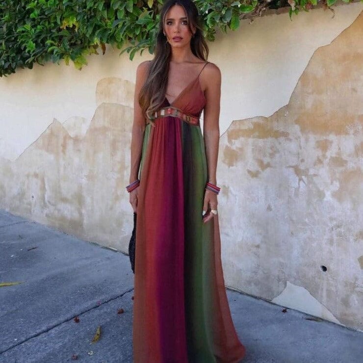 Vestido Aurora Boho com Detalhes em Pedras Gradientes