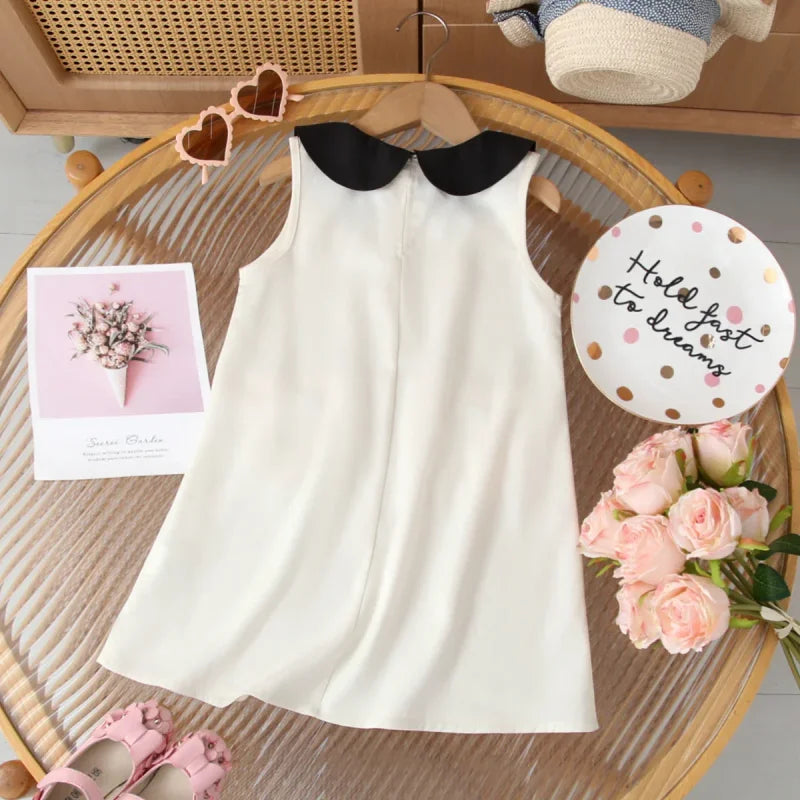 Vestido Infantil Sem Manga com Gola Boneca e Laço - Conforto e Estilo Para o Dia a Dia