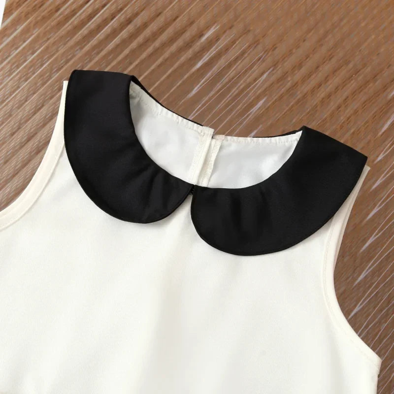 Vestido Infantil Sem Manga com Gola Boneca e Laço - Conforto e Estilo Para o Dia a Dia