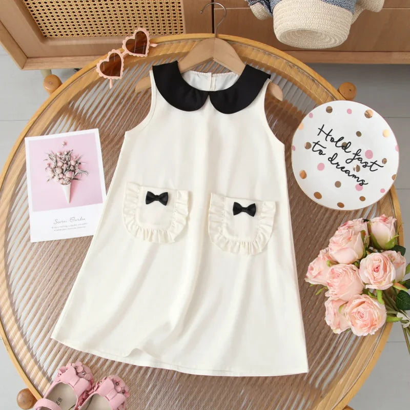 Vestido Infantil Sem Manga com Gola Boneca e Laço - Conforto e Estilo Para o Dia a Dia