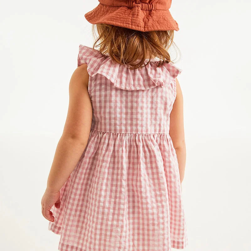 Vestido Infantil Xadrez Vermelho com Estampa de Cogumelo – Conforto e Estilo para Pequenas Aventureiras