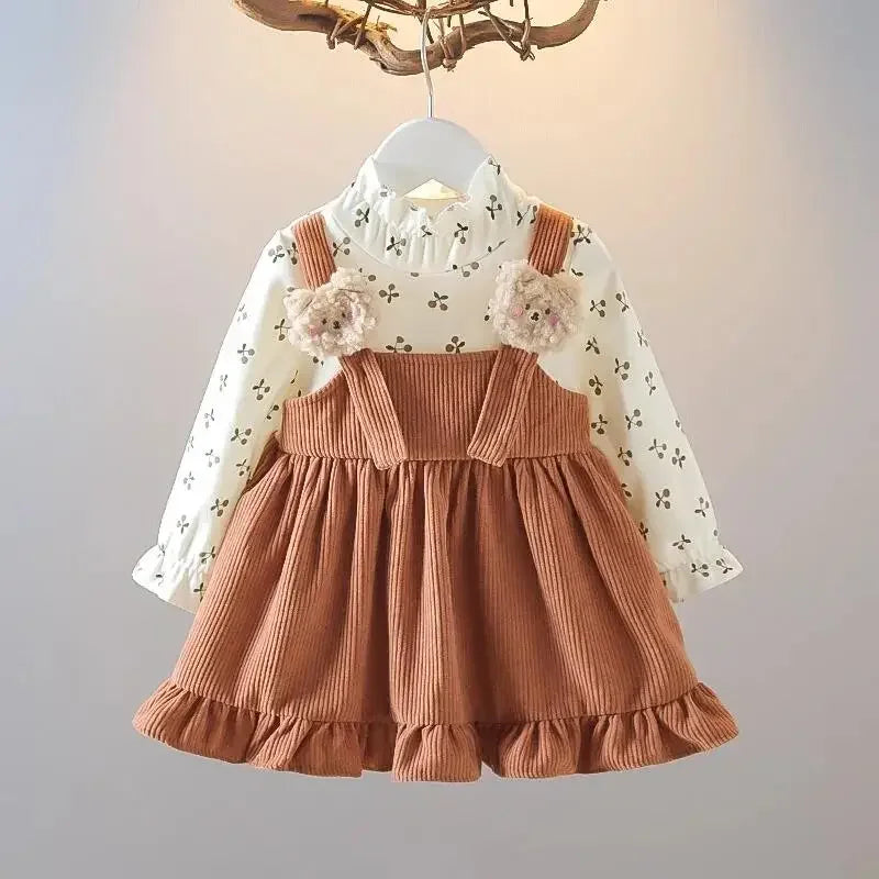 Vestido Infantil Feminino de Veludo com Manga Longa para Conforto e Elegância