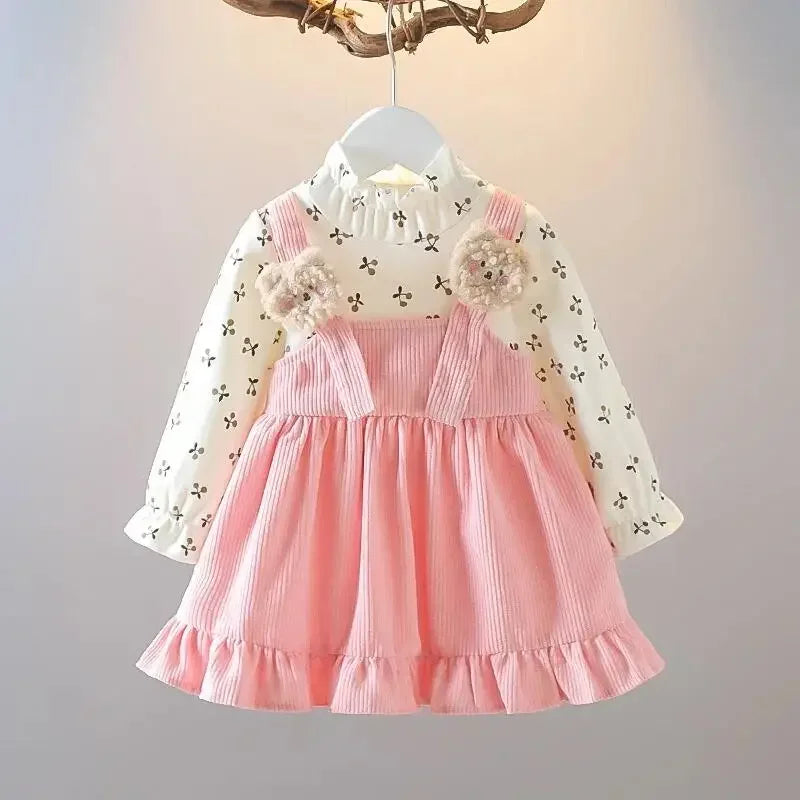 Vestido Infantil Feminino de Veludo com Manga Longa para Conforto e Elegância