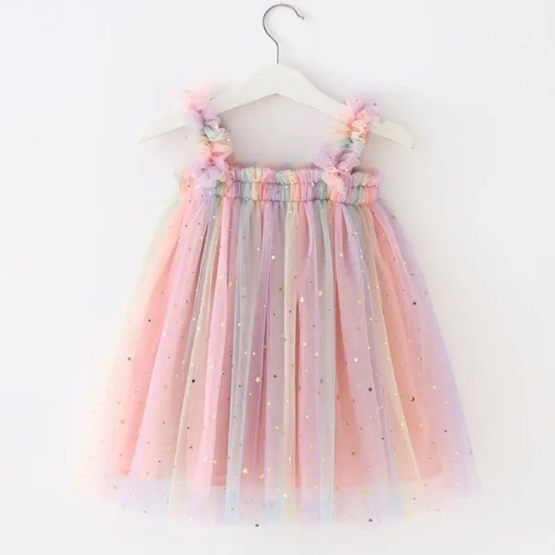 Vestido Infantil de Tule Colorido para Momentos Mágicos