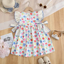 Vestido Infantil Floral Retrô com Laço e Manga Babado para Conforto e Estilo