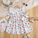 Vestido Infantil Floral Retrô com Laço e Manga Babado para Conforto e Estilo