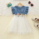 Vestido Infantil Jeans com Tule Floral e Manga Babado - Conforto e Estilo para Pequenos Momentos