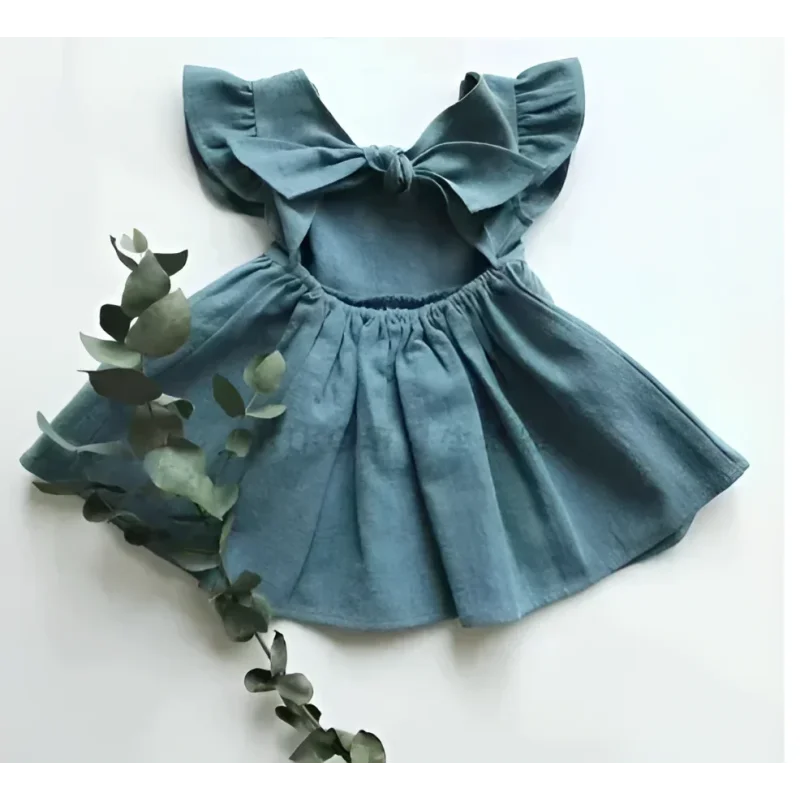 Vestido Infantil Ruffles Sem Manga com Laço Costas - Conforto e Estilo para Pequenas