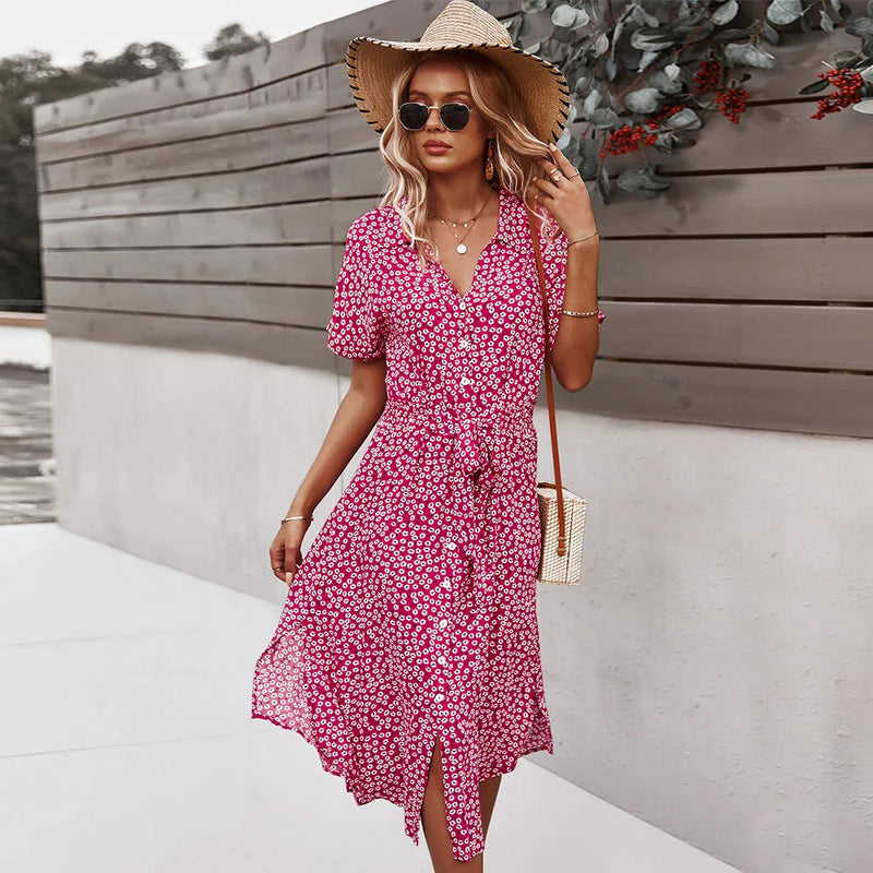 Vestido Midi Floral - Moda Verão